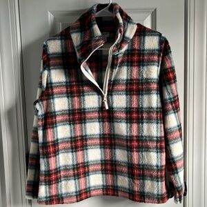 NWOT J.Crew Jcrew Factory Plaid Fleece Top Red White Green Blue S